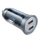 Borofone BZ26B PD 45W 2Usb-C Car Adapter Charger Transparent/Blue
