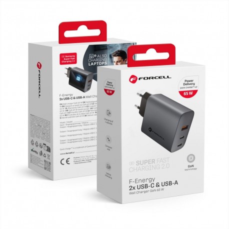 FORCELL GaN VT-42B 2xType C+USB A PD QC4.0 4A 65W Gray