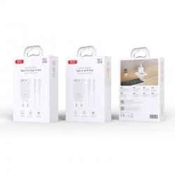 XO CE30 PD Usb+Usb-C Wall Adapter Charger 30W +Usb-C/Lightning Cable White