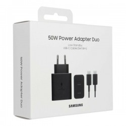 Samsung EP-T5020XBE Duo Fast Wall Charger 2Usb 50W+Usb-C/Usb-C Data Cable 1.8m Black ORIGINAL Blister