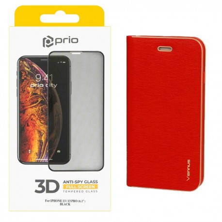 Apple iPhone 12 Pro Max Vennus Carbon Case Red+Prio 3D Full Face Tempered Glass 