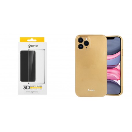 Apple iPhone 12 Pro Max Jelly Silicone Gold+Prio 3D Full Face Tempered Glass