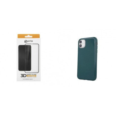 Apple iPhone 12 Pro Max Testa Jelly Silicone Green+Prio 3D Full Face Tempered Glass