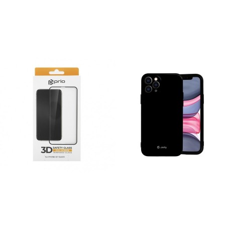 Apple iPhone 12 Pro Max Mercury i-Jelly Silicone Black+Prio 3D Full Face Tempered Glass