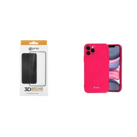 Apple iPhone 14 Pro Max Jelly Silicone Pink+Prio 3D Full Face Tempered Glass