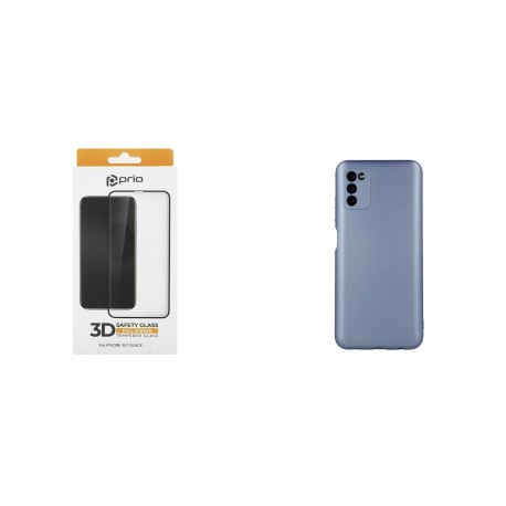 Apple iPhone 14 Pro Max Metallic Silicone Light Blue+Prio 3D Full Face Tempered Glass