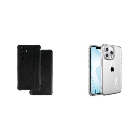 Xiaomi Redmi 12C Razor Leather Case Black+Armor AntiShock Silicone Transparent