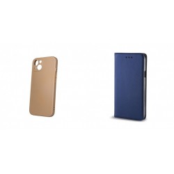 Apple iPhone 13 Metallic Silicone Gold+Magnet Case Blue