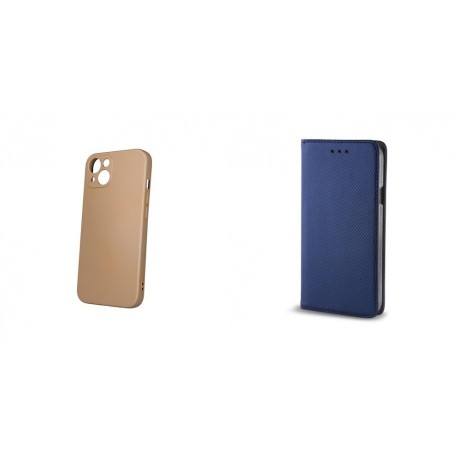 Apple iPhone 13 Metallic Silicone Gold+Magnet Case Blue