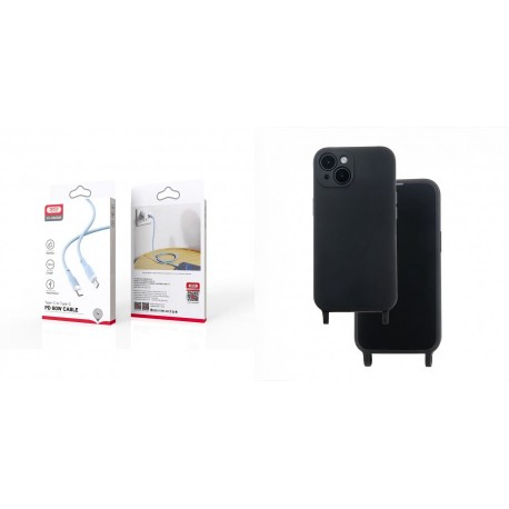 XO NB208B PD Type-C to Type-C DataCable 1m 60W Blue+Samsung Galaxy A14 5G/4G Switch Silicone Black
