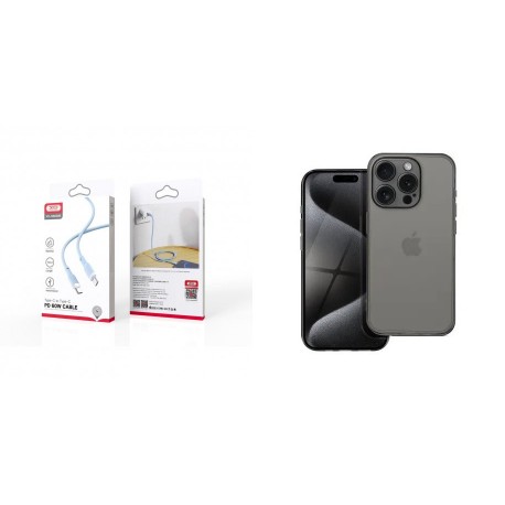 XO NB208B PD Type-C to Type-C DataCable 1m 60W Blue+Samsung Galaxy A14 5G/4G Box Premium 1,5mm Silicone Transparent/Black