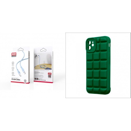 XO NB208B PD Type-C to Type-C DataCable 1m 60W Blue+Samsung Galaxy A14 5G/4G Obal:Me Block Silicone Green