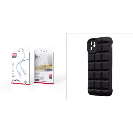 XO NB208B PD Type-C to Type-C DataCable 1m 60W Blue+Samsung Galaxy A14 5G/4G Obal:Me Block Silicone Black