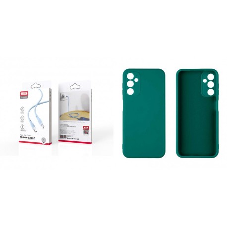 XO NB208B PD Type-C to Type-C DataCable 1m 60W Blue+Samsung Galaxy A14 5G/4G Obal:Me Matte Silicone Green