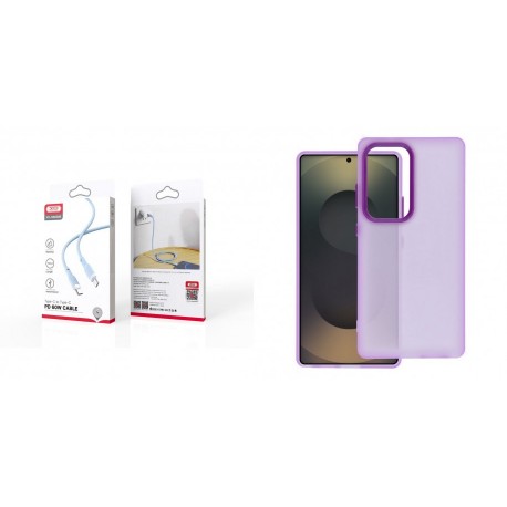 XO NB208B PD Type-C to Type-C DataCable 1m 60W Blue+Samsung Galaxy A35 5G Sappy Silicone Purple