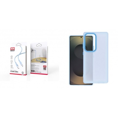 XO NB208B PD Type-C to Type-C DataCable 1m 60W Blue+Samsung Galaxy A35 5G Sappy Silicone Blue