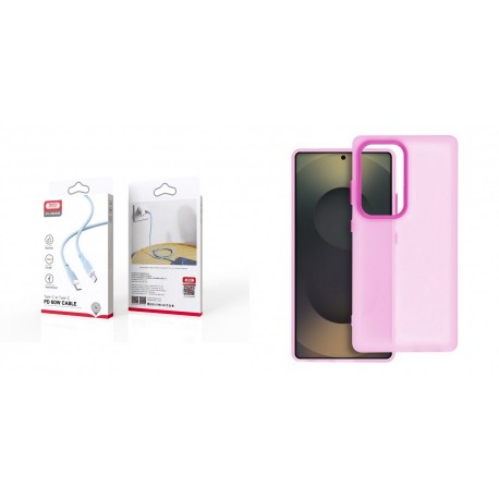 XO NB208B PD Type-C to Type-C DataCable 1m 60W Blue+Samsung Galaxy A35 5G Sappy Silicone Pink