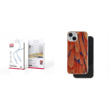 XO NB208B PD Type-C to Type-C DataCable 1m 60W Blue+Samsung Galaxy A35 5G Gold Glam Silicone Orange