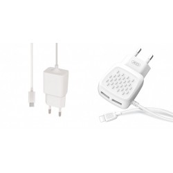 MaxLife MXTC-03 Type C Fast Travel Charger 2.1A White+XO L51 Walll Adapter 2Usb+Lightning Cable 2.1A White