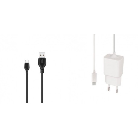XO NB103 MicroUsb DataCable 2.1A 2m Black+MaxLife MXTC-03 Type C Fast Travel Charger 2.1A White