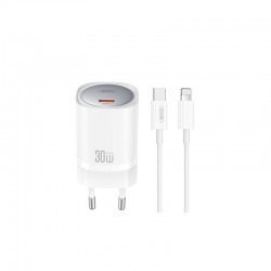 XO CE21 PD Wall Adapter Charger 30W Usb+Usb-C+Usb-C/Lighting Data Cable White