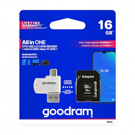 Goodram MicroSD Card 16GB+Adapter Class 10 Up to 100MB/s