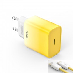 O CE18 PD Wall Adapter Charger 30W Usb-C+Usb-C/Lightning Data Cable Yellow-White