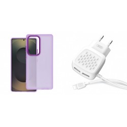 Xiaomi Redmi 14C Sappy Silicone Purple+XO L51 Walll Adapter 2Usb+Lightning Cable 2.1A White