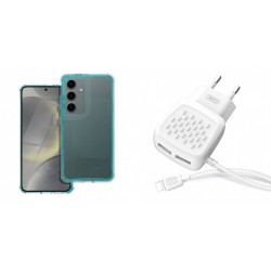 Xiaomi Redmi 14C Matrix Clear Silicone Mint+XO L51 Walll Adapter 2Usb+Lightning Cable 2.1A White