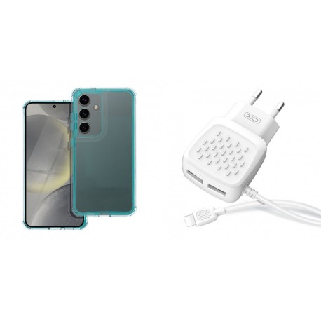 Xiaomi Redmi 14C Matrix Clear Silicone Mint+XO L51 Walll Adapter 2Usb+Lightning Cable 2.1A White