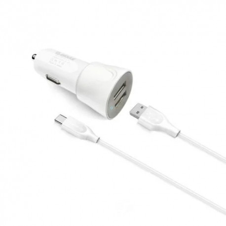Car Charger + Micro Usb Cable 2A White