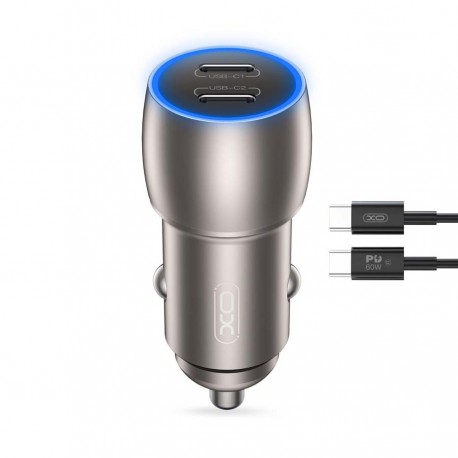 XO CC51 PD 40W Usb-C+Usb-C Car Adapter Charger Silver