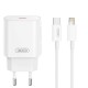XO CE25 PD Wall Adapter Charger 25W Usb-C+Usb-C/Lighting Data Cable White