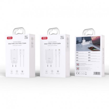 XO CE32 Wall Adapter Usb-C 20W +Usb-C/Lightning Cable White