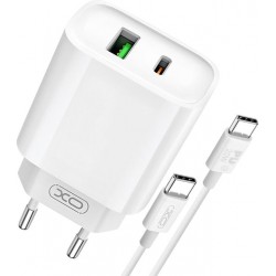 XO CE02A PD Wall Adapter Charger 20W Usb-C+Usb-C/Usb-C Data Cable White