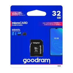 Goodram MicroSD Card 32GB+Adapter Class 10 Up to 100MB/s