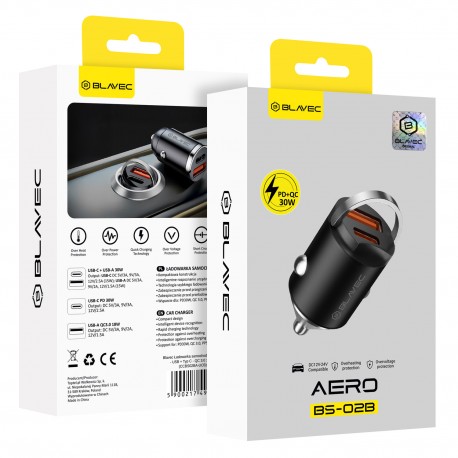 Blavec BS-02B PD 18W Usb+ 30W Usb-C Car Adapter Charger Black