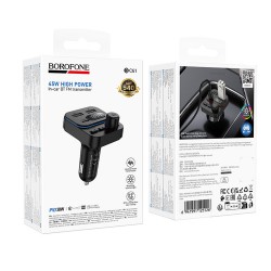 Borofone BC61 2Usb+Usb-C FM Transmitter Bluetooth MP3 Car Charger 45W Black