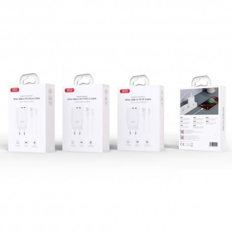 XO CE34 Wall Adapter Charger 2Usb +Micro Usb Data Cable 2,4A White