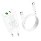XO BN7 PD Wall Adapter Charger 20W Usb+Usb-C+Usb-C/Usb-C Data Cable QC 3.0 White