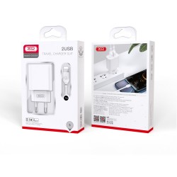 XO CE02C Wall Adapter Charger 2Usb+Micro Usb Data Cable 2,1A White
