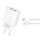 XO CE02C Wall Adapter Charger 2Usb+Micro Usb Data Cable 2,1A White