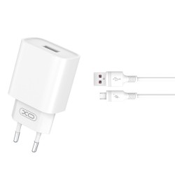 XO CE02D Wall Adapter Charger Usb QC 3.0 18W+Micro Usb Data Cable White
