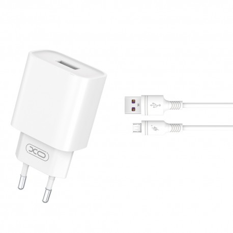 XO CE02D Wall Adapter Charger Usb QC 3.0 18W+Micro Usb Data Cable White