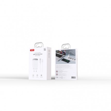 XO CE19 Wall Adapter Charger Usb QC 18W+Micro Usb Data Cable White