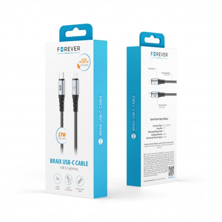Forever Braix Usb-C/Lightning DataCable 1m 27W Black