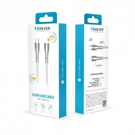 Forever Sleek Usb-C/Lightning DataCable 1m 27W White