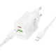 Borofone BN27 Fuente Usb+Usb-C Wall Adapter Charger PD QC3.0 20W+Usb-C/Lightning Cable White