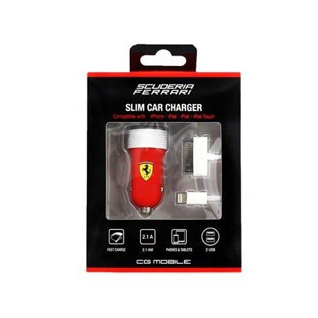 Ferrari Rubber MicroUsb Dual Car Charger 2.1A black
