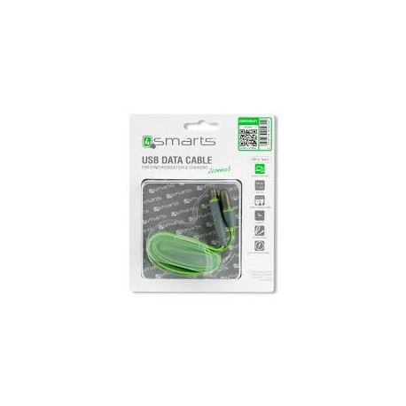 4smarts MultiCord Flatcable USB Type-A to Micro-Usb + Type-C Green